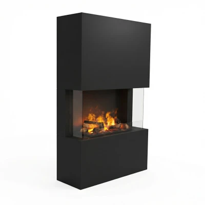Glow Fire Tucholsky 3-Seiten Schwarz - OMC 600 | Freistehender Wasserdampfkamin, Schwarz, 91 cm x 150 cm x 35 cm